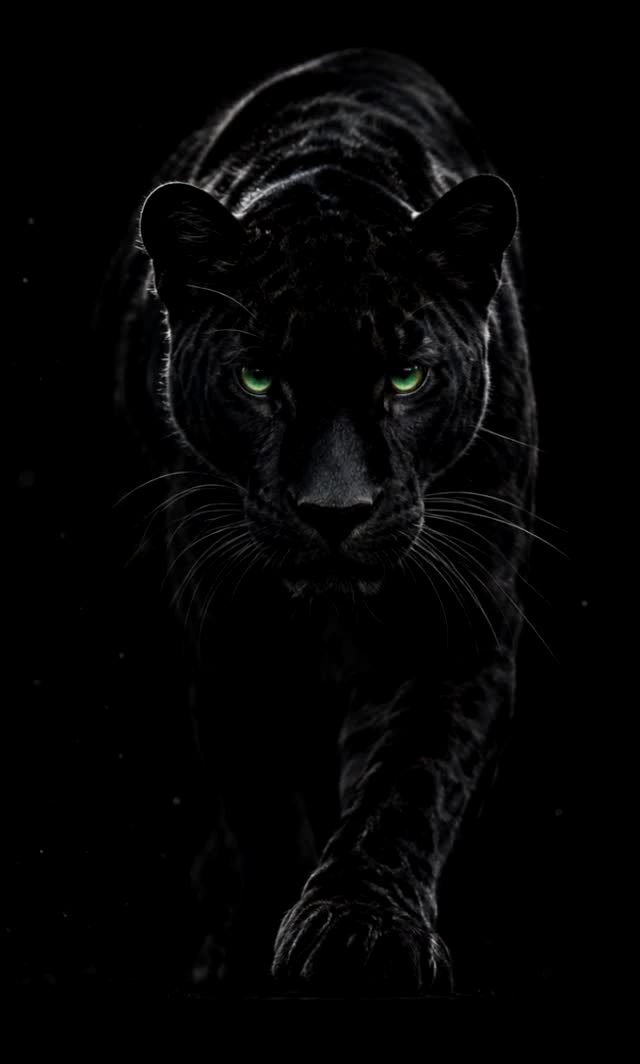 A black leopard walking out of the dark